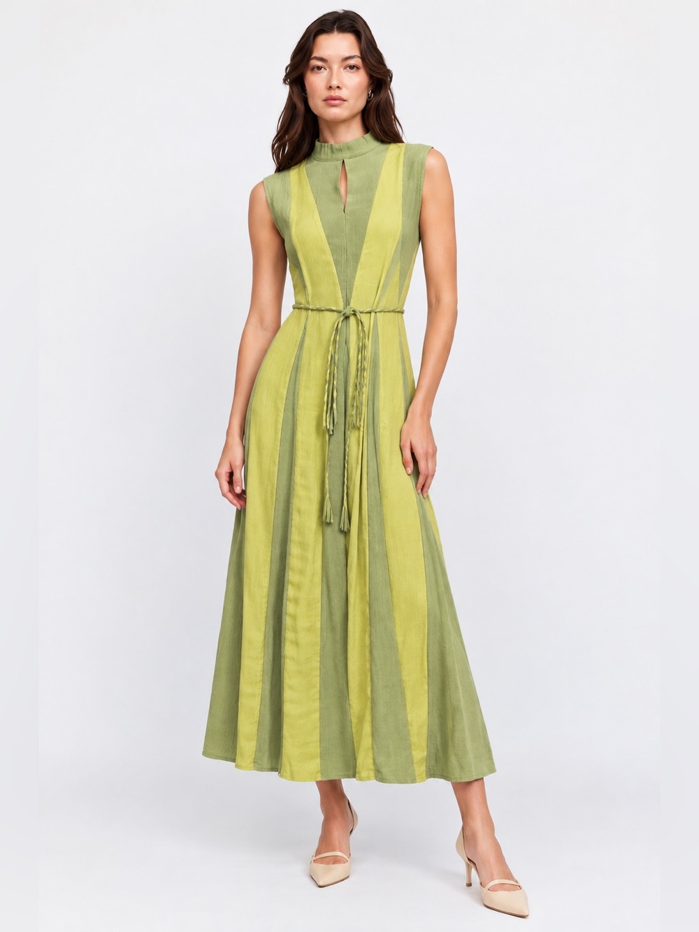 NWT BURU Colorblock Tie Waist Sleeveless Midi Maxi Dress Green Sz XXL